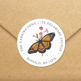 Pegatina Redonda Dirección de devolución de Bella Artes de mariposa