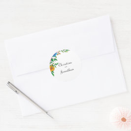 Pegatina Redonda Dirección de devolución de boda de flores brillant