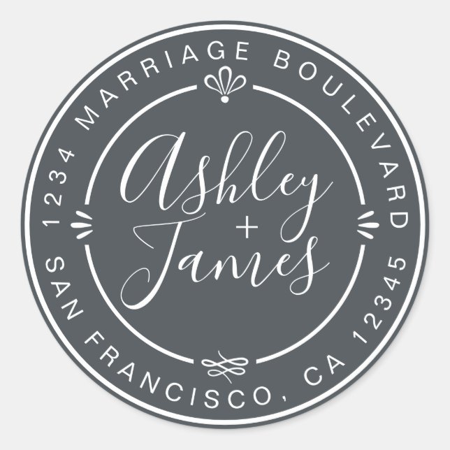 Pegatina Redonda Dirección de devolución de Boda de Moda rusa fuera (Anverso)