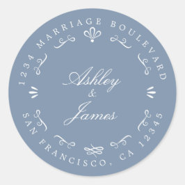 Pegatina Redonda Dirección de devolución de Boda de nombres persona