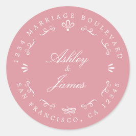 Pegatina Redonda Dirección de devolución de Boda de nombres persona