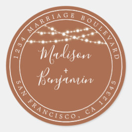 Pegatina Redonda Dirección de devolución de Boda de TerraCotta Rúst