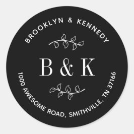 Pegatina Redonda Dirección de devolución de boda floral en blanco y