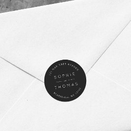 Pegatina Redonda Dirección de devolución de Boda negro