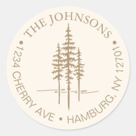 Pegatina Redonda Dirección de devolución de boda rústica del bosque