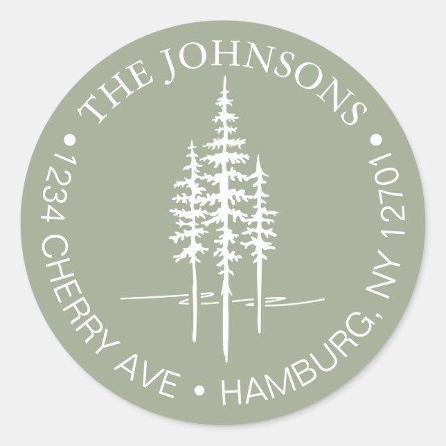 Pegatina Redonda Dirección de devolución de Boda rústico de bosques (Anverso)