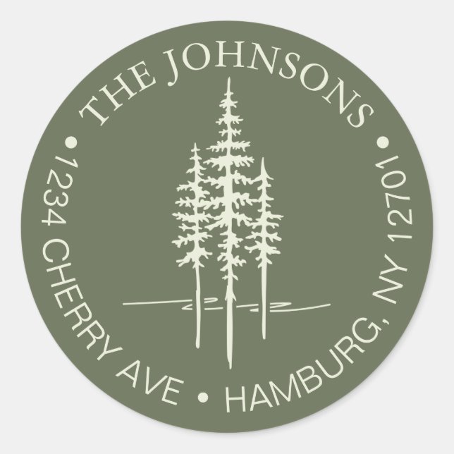 Pegatina Redonda Dirección de devolución de Boda rústico de bosques (Anverso)