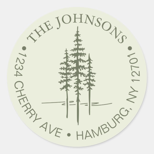 Pegatina Redonda Dirección de devolución de Boda rústico de bosques (Anverso)