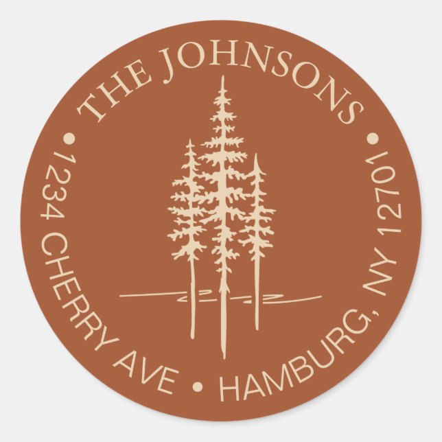 Pegatina Redonda Dirección de devolución de Boda rústico de bosques (Anverso)