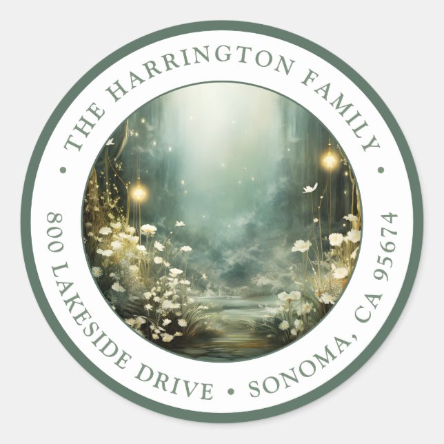 Pegatina Redonda Dirección de devolución de bosques encantados (Anverso)