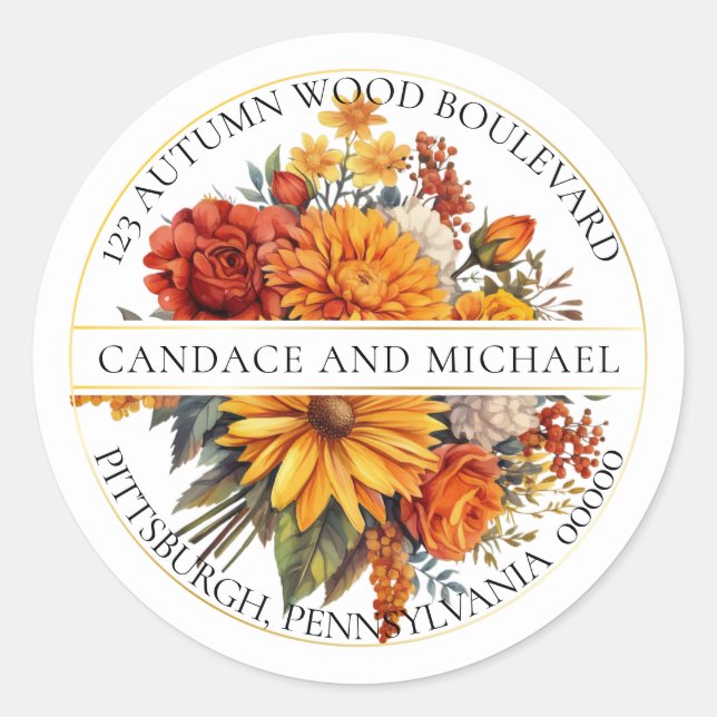 Pegatina Redonda Dirección de devolución de Bouquet floral del Nara (Anverso)