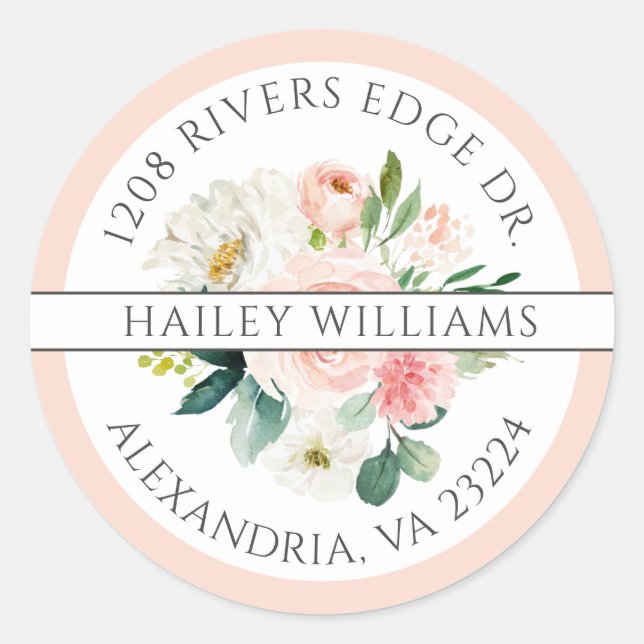 Pegatina Redonda Dirección de devolución de Bouquet rosa y blanco d (Anverso)