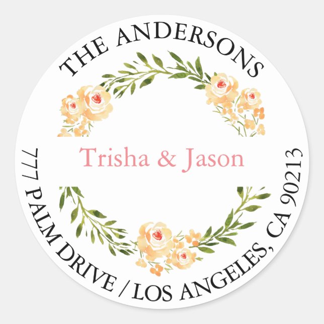 Pegatina Redonda Dirección de devolución de bricolaje, flores de me (Anverso)