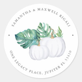 Pegatina Redonda Dirección de devolución de calabaza blanca tropica
