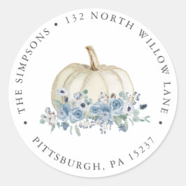 Pegatina Redonda Dirección de devolución de calabaza blanca y azul