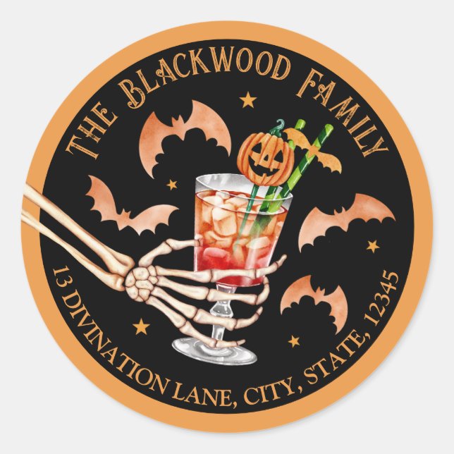 Pegatina Redonda Dirección de devolución de calabaza de Halloween n (Anverso)