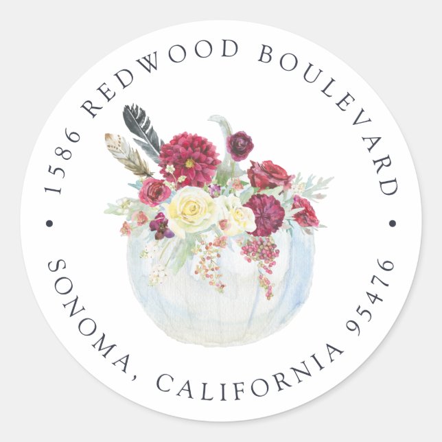 Pegatina Redonda Dirección de devolución de calabaza de otoño (Anverso)