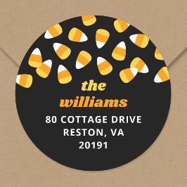 Pegatina Redonda Dirección de devolución de Candy Corn Halloween