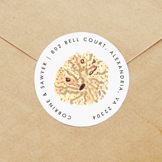 Pegatina Redonda Dirección de devolución de cascos acuáticos náutic (Seashell return address label round sticker.)
