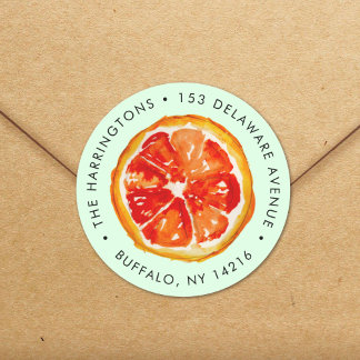 Pegatina Redonda Dirección de devolución de cítricos dibujados a ma