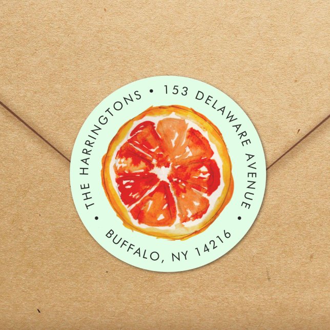 Pegatina Redonda Dirección de devolución de cítricos dibujados a ma (Great for school or office, this artistic orange citrus sticker is hand-illustrated and unique.)