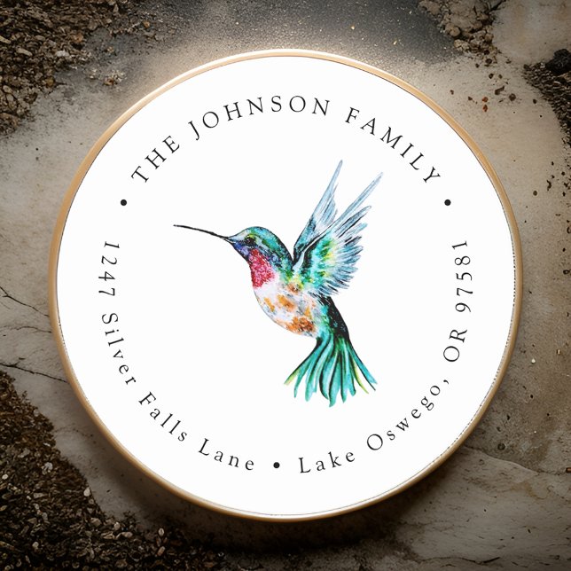 Pegatina Redonda Dirección de devolución de colibrí acuarela (Subido por el creador)