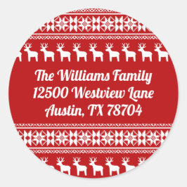 Pegatina Redonda Dirección de devolución de copo de nieve para reno