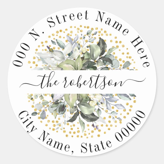 Pegatina Redonda Dirección de devolución de Eucalyptus Gold Purpuri (Anverso)