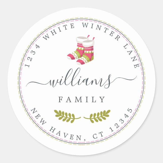 Pegatina Redonda Dirección de devolución de familia de Navidades pe (Anverso)