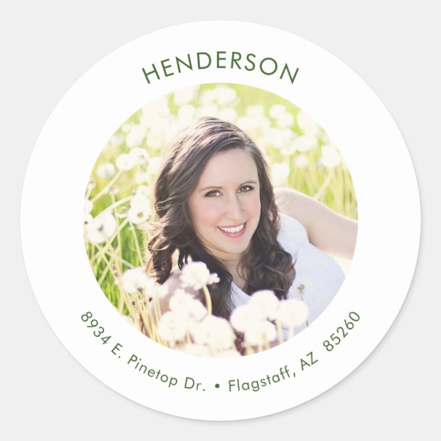 Pegatina Redonda Dirección de devolución de fotos moderada mínima (Anverso)