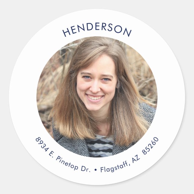 Pegatina Redonda Dirección de devolución de fotos moderada mínima (Anverso)