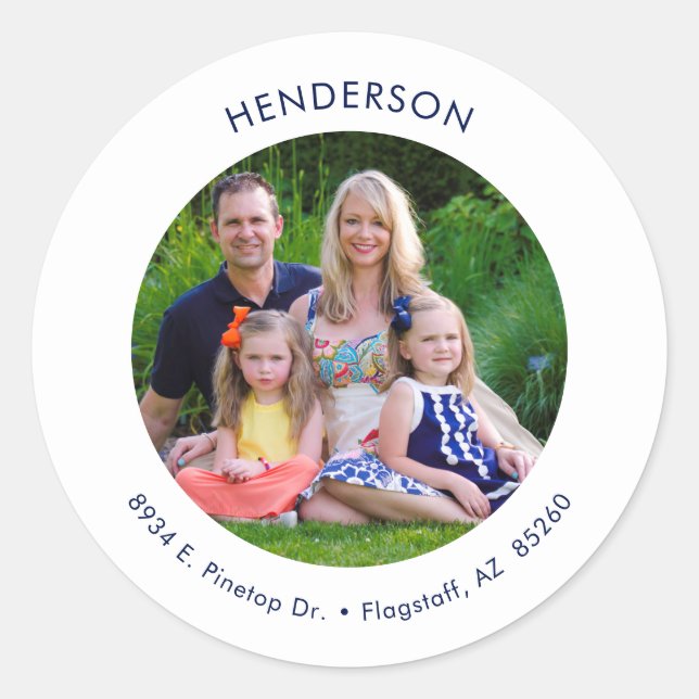 Pegatina Redonda Dirección de devolución de fotos moderada mínima (Anverso)