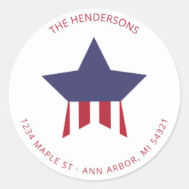 Pegatina Redonda Dirección de devolución de franjas rojas blanca y 