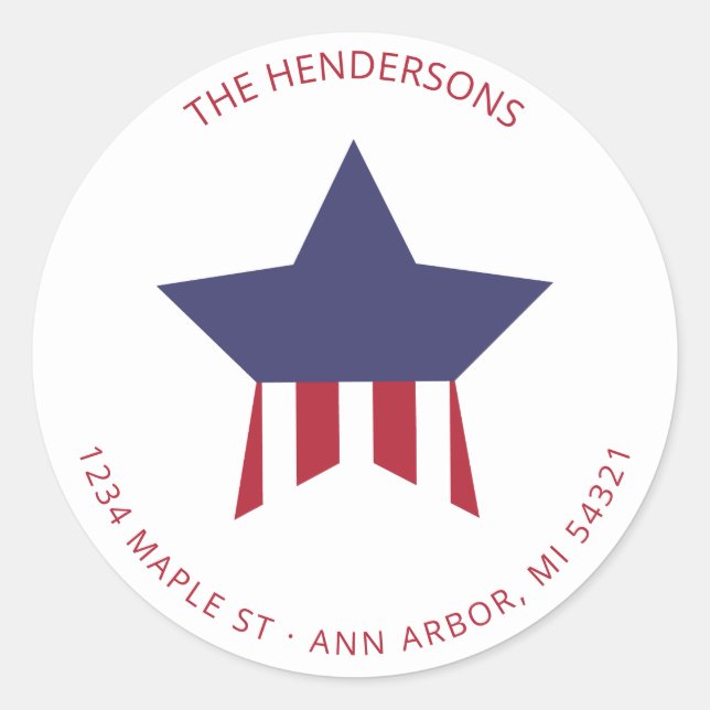 Pegatina Redonda Dirección de devolución de franjas rojas blanca y  (Anverso)