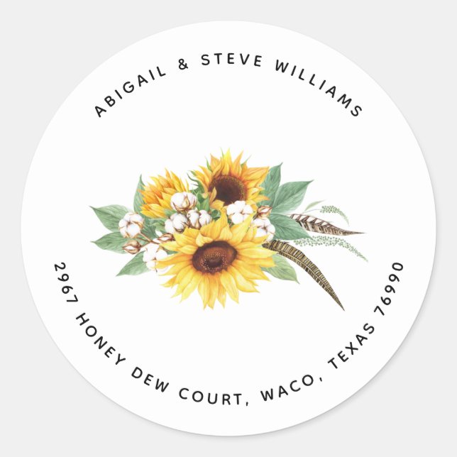 Pegatina Redonda Dirección de devolución de girasoles y algodón col (Anverso)