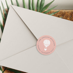 Pegatina Redonda Dirección de devolución de globo aerostático rosa