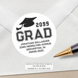 Pegatina Redonda Dirección de devolución de GRAD de año de graduaci