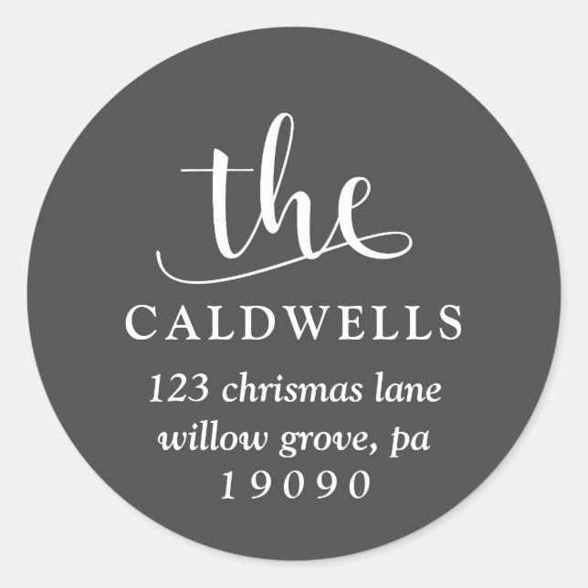 Pegatina Redonda Dirección de devolución de gris de caligrafía fami (Anverso)