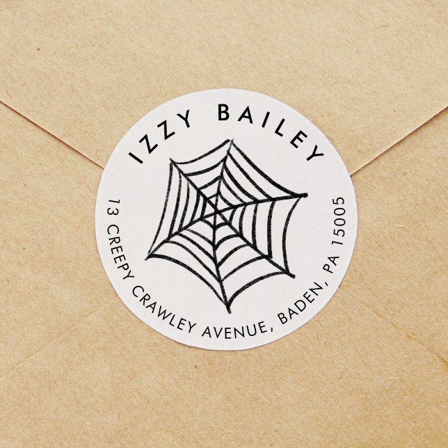 Pegatina Redonda Dirección de devolución de Halloween de Spider Web (Spider Web Illustration Halloween Return Address Classic Round Sticker)