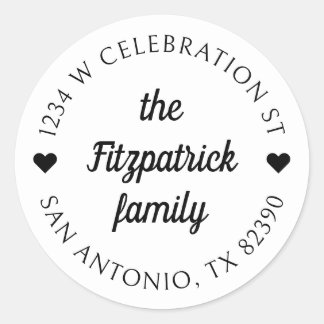 Pegatina Redonda Dirección de devolución de ida y vuelta de nombre