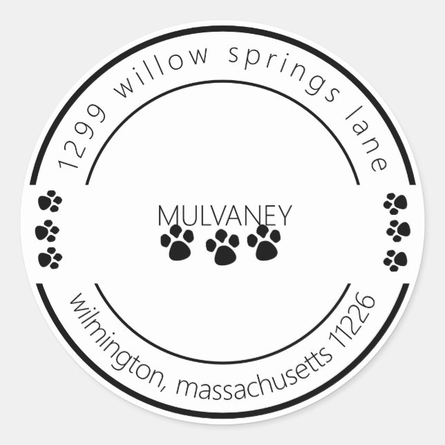 Pegatina Redonda Dirección de devolución de impresión de la página  (Anverso)