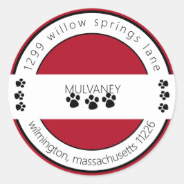 Pegatina Redonda Dirección de devolución de impresión de pinzas roj