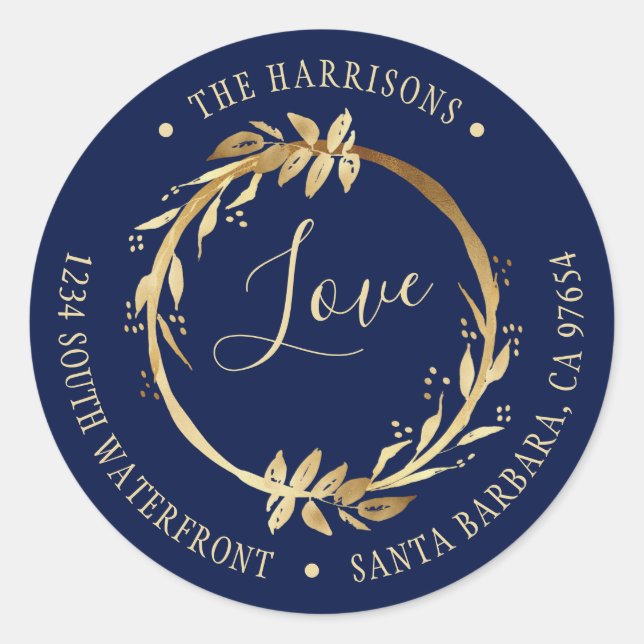 Pegatina Redonda Dirección de devolución de la familia azul de la m (Anverso)