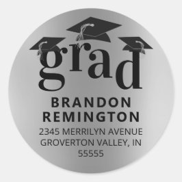 Pegatina Redonda Dirección de devolución de la tapa negra de plata