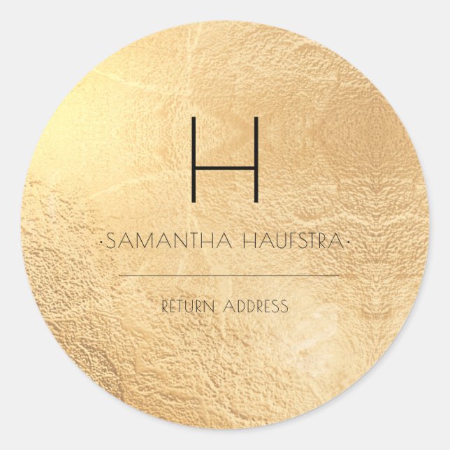 Pegatina Redonda Dirección de devolución de lámina dorada falsa con (Anverso)