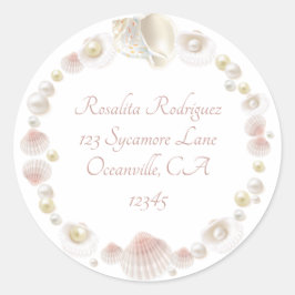Pegatina Redonda Dirección de devolución de las conchas marinas y l