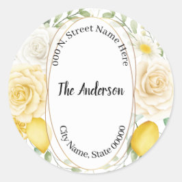 Pegatina Redonda Dirección de devolución de Lemons y Rosas