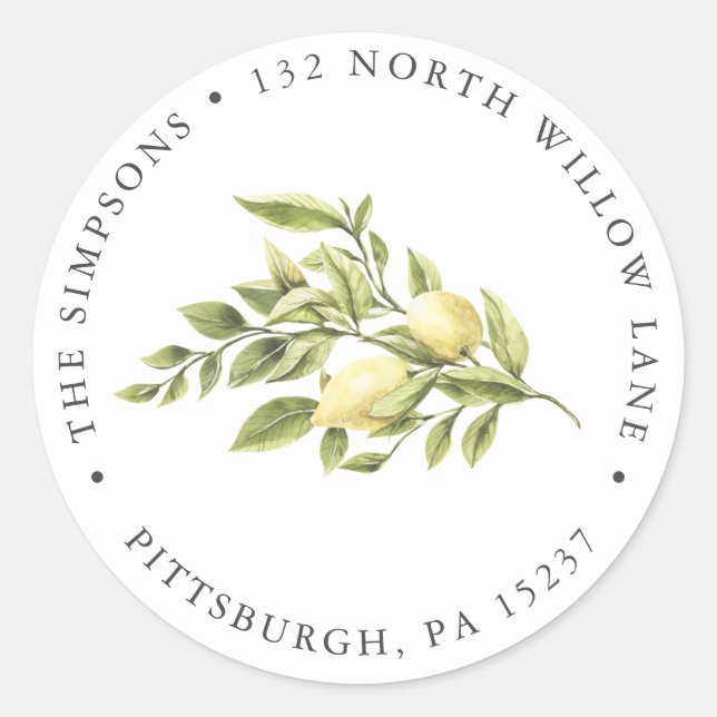 Pegatina Redonda Dirección de devolución de limón y vegetación vint (Anverso)