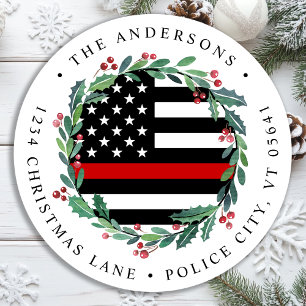 Pegatina Redonda Dirección de devolución de línea roja delgada del 