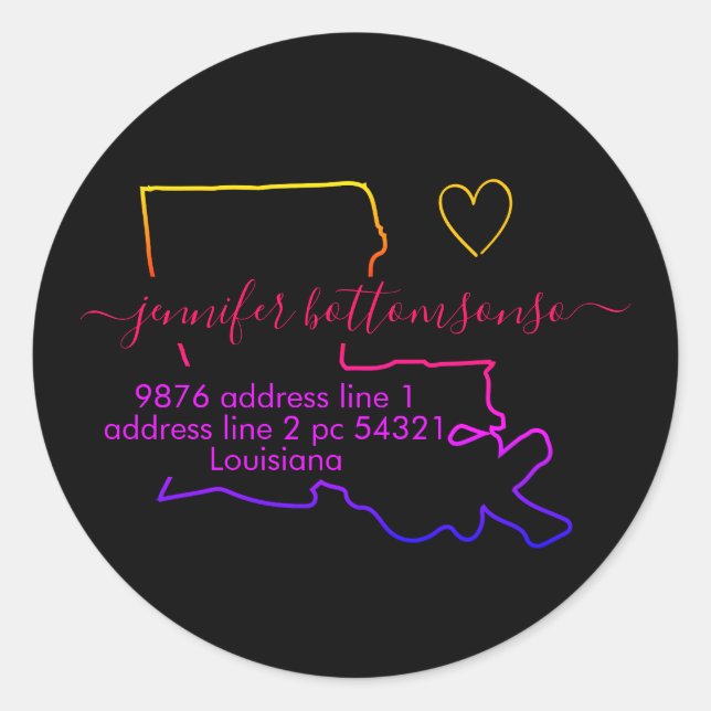 Pegatina Redonda Dirección de devolución de Louisiana Firma arcoíri (Anverso)